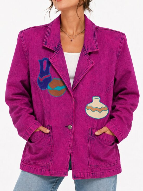 Vintage Jackets & Blazers - CUSTOM MADE Vintage Mexican Denim Jacket Oversized Patches Pink Women's Medium